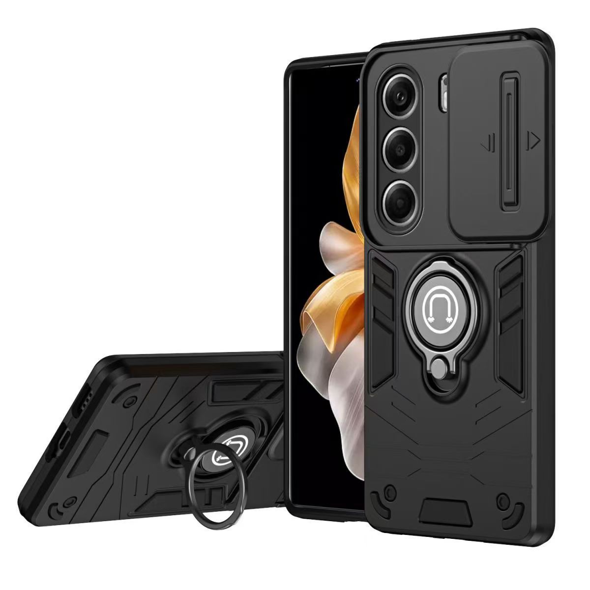 Luxury Slide Camera Lens Cover for Tecno Camon 40 Pro 4G Vehicle-Mounted Magnetic Kickstand Case