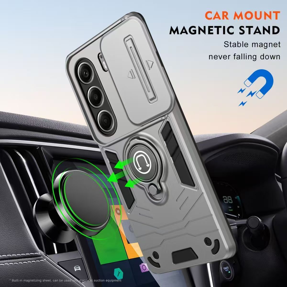 Luxury Slide Camera Lens Cover for Tecno Camon 40 Pro 4G Vehicle-Mounted Magnetic Kickstand Case