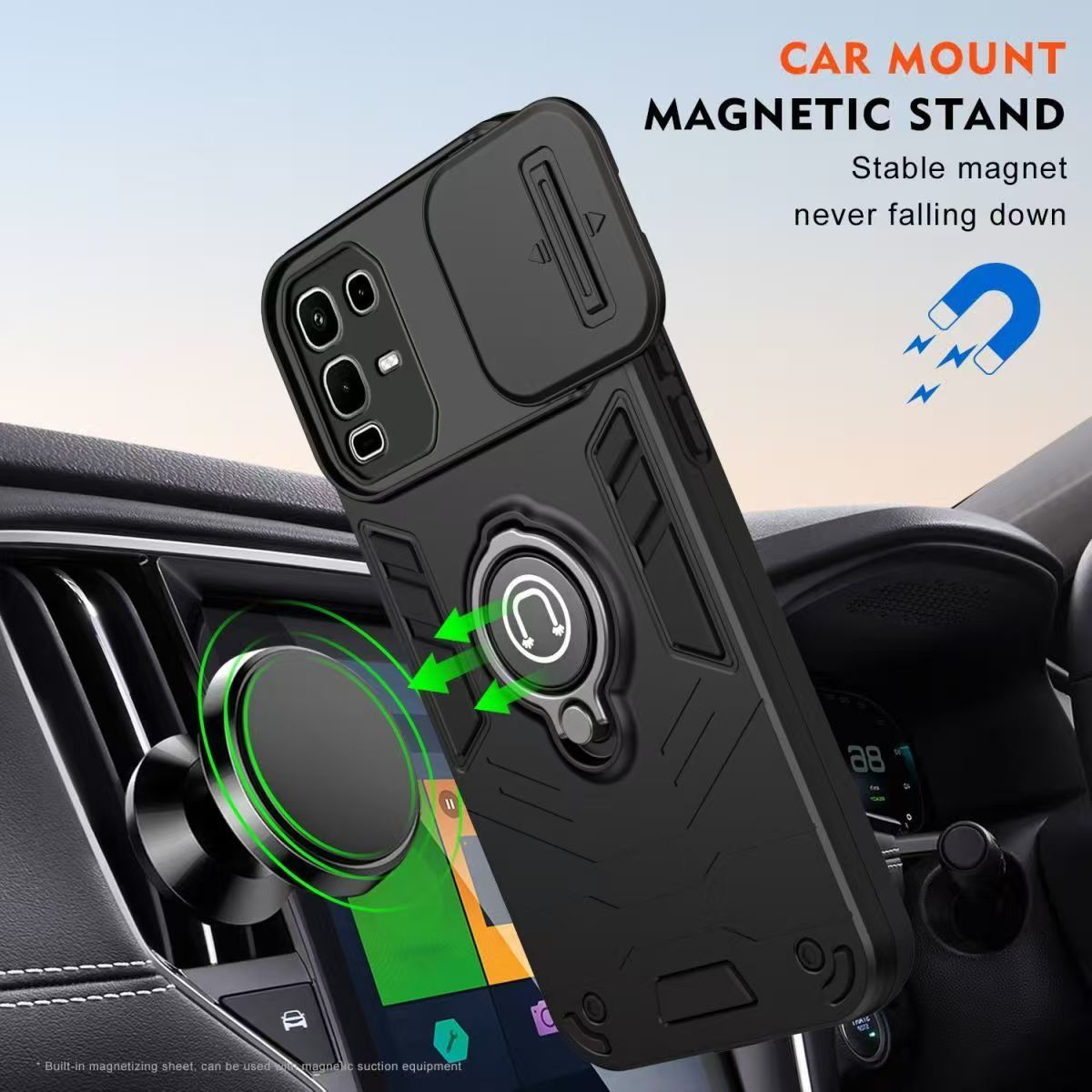 Luxury Slide Camera Lens Cover for Infinix Note 50 PRO 4G/Note 50 4G Vehicle-Mounted Magnetic Kickstand Case