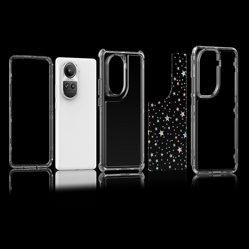 Phone Case for OPPO Reno 10/Reno 10 Pro Acrylic 2-in-1 Cover +Laser Engraving Paper Fashion Shock-proof Protection Cover