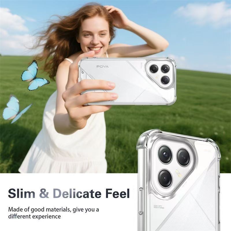 Transparent Soft Case Cover for Tecno Pova 7 4G LJ6, Anti Drop Soft Phone Case