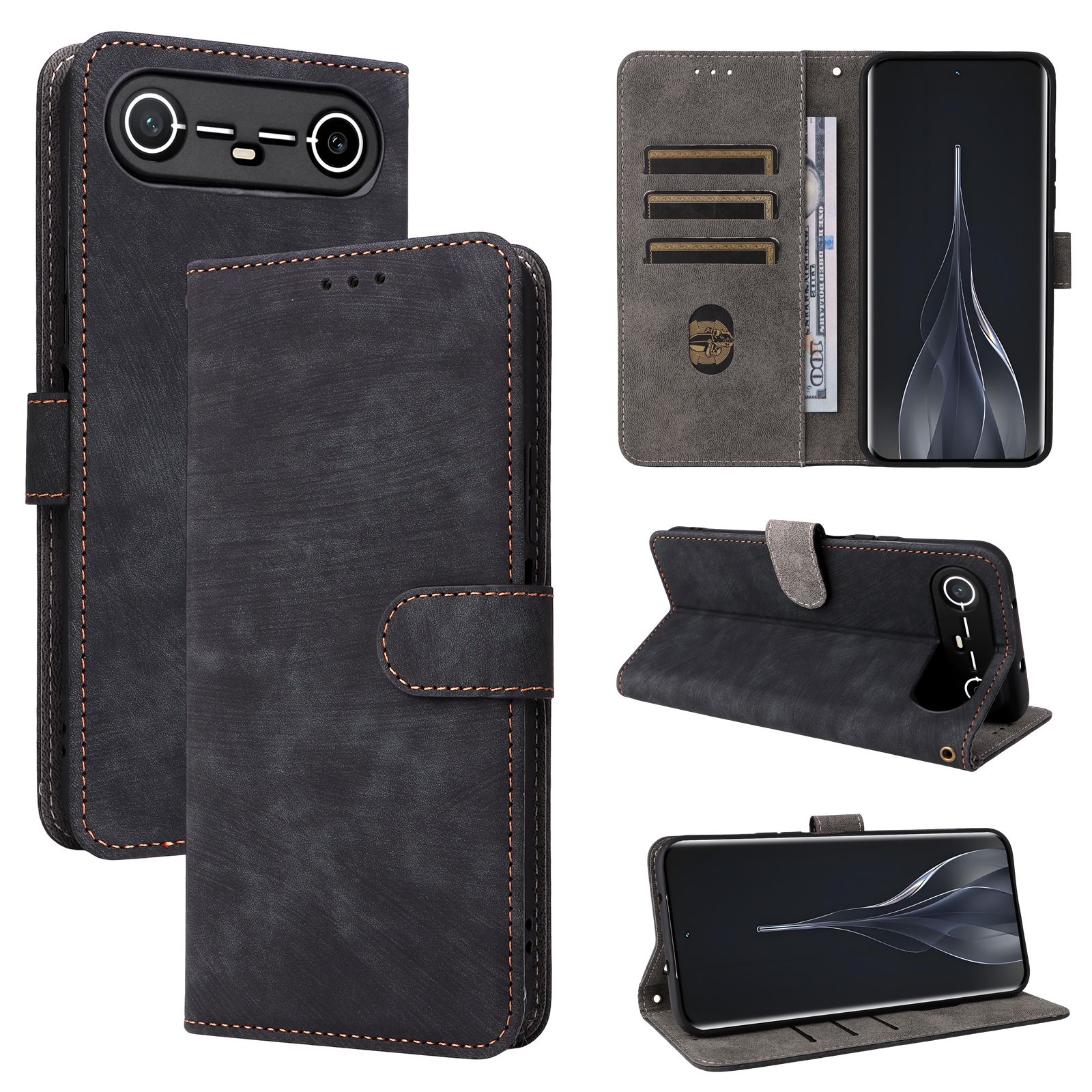 PU Leather Folio Flip Cover for Tecno Spark Slim,6.78'' Wallet Case with [RFID Blocking] Card Holster Kickstand
