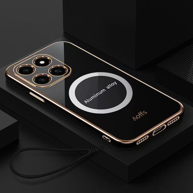 Phone Case for Honor X7D/Honor 400 Smart Shockproof Bumper 6D Straight Edge Plating Magnetic Silicone Cover