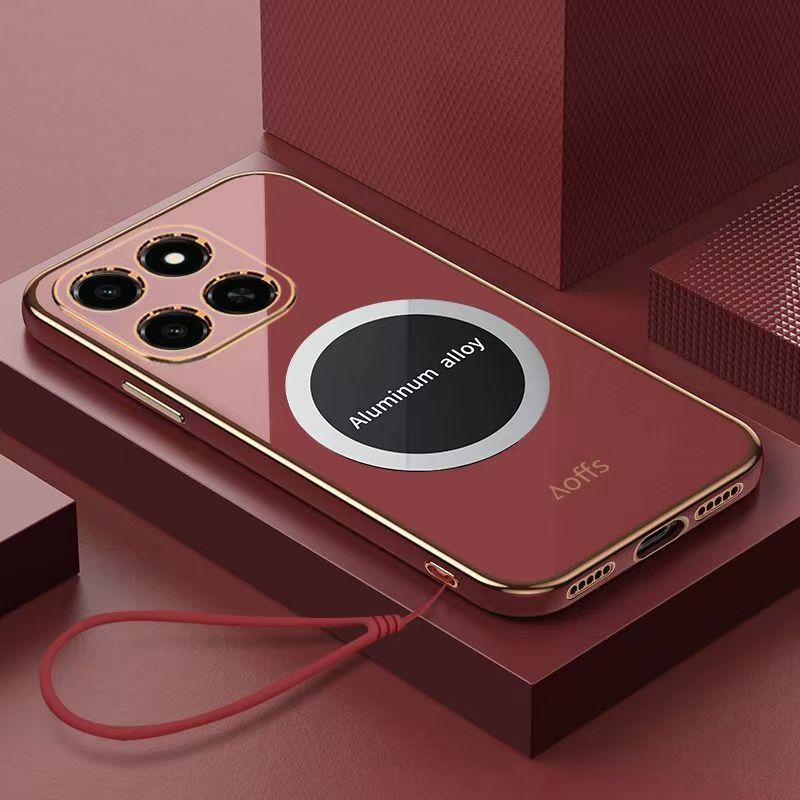 Phone Case for Honor X7D/Honor 400 Smart Shockproof Bumper 6D Straight Edge Plating Magnetic Silicone Cover