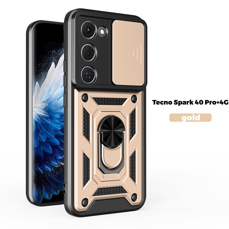 Luxury Slide Camera Lens Cover Case for Tecno Spark 40 Pro+Plus, Vehicle Mounted Magnetic Kickstand Case