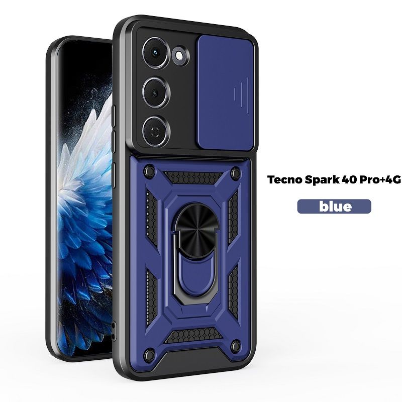 Luxury Slide Camera Lens Cover Case for Tecno Spark 40 Pro+Plus, Vehicle Mounted Magnetic Kickstand Case
