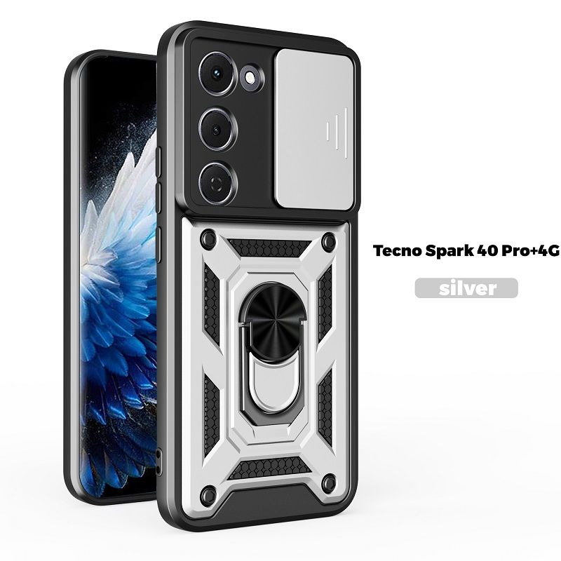 Luxury Slide Camera Lens Cover Case for Tecno Spark 40 Pro+Plus, Vehicle Mounted Magnetic Kickstand Case