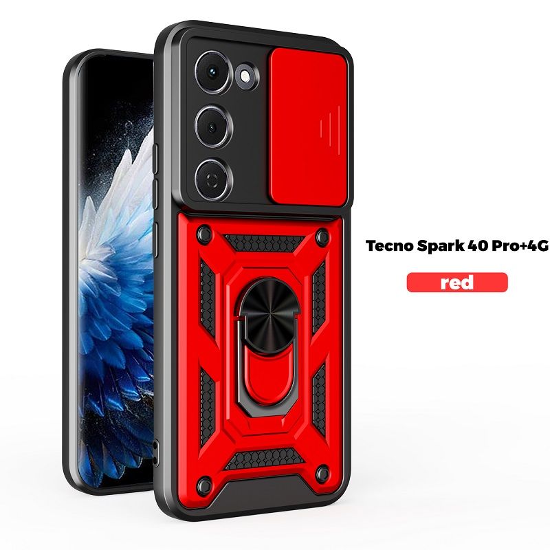 Luxury Slide Camera Lens Cover Case for Tecno Spark 40 Pro+Plus, Vehicle Mounted Magnetic Kickstand Case