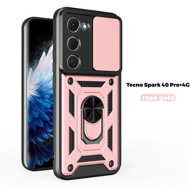 Luxury Slide Camera Lens Cover Case for Tecno Spark 40 Pro+Plus, Vehicle Mounted Magnetic Kickstand Case