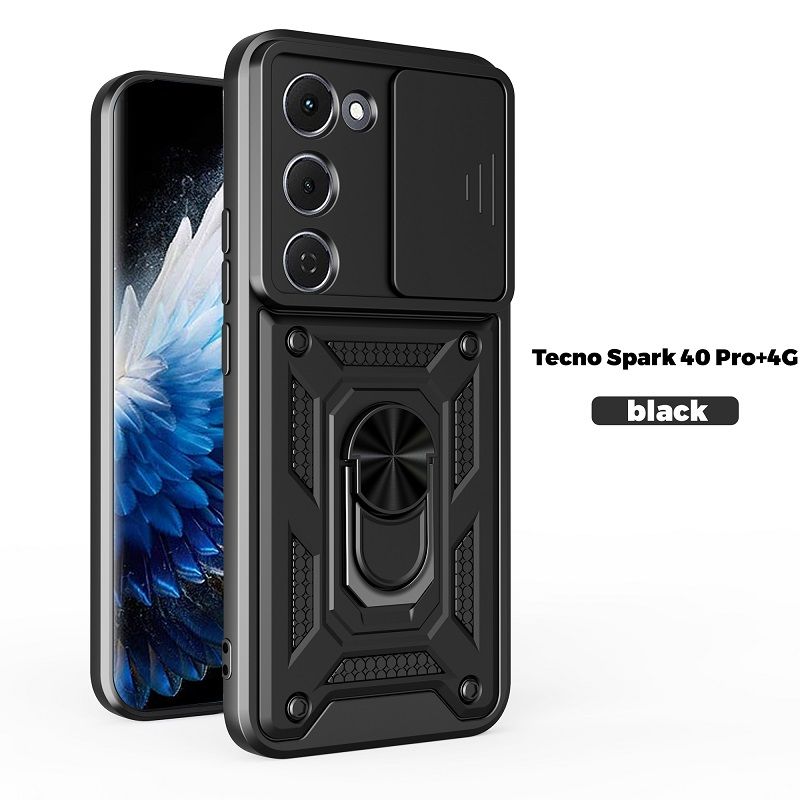 Luxury Slide Camera Lens Cover Case for Tecno Spark 40 Pro+Plus, Vehicle Mounted Magnetic Kickstand Case