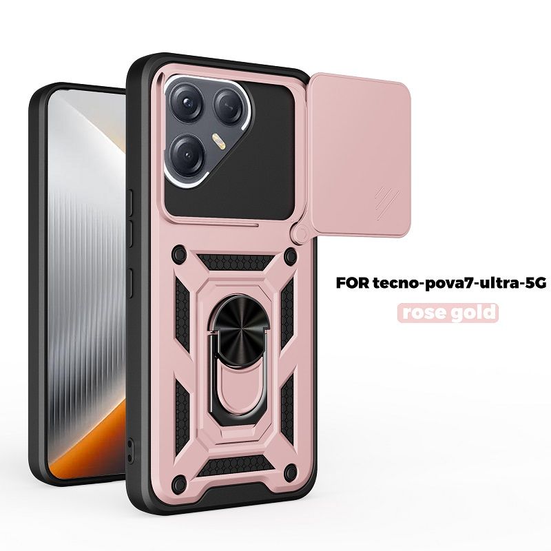 Luxury Slide Camera Lens Cover Case for Tecno Pova 7 Ultra, Vehicle Mounted Magnetic Kickstand Case