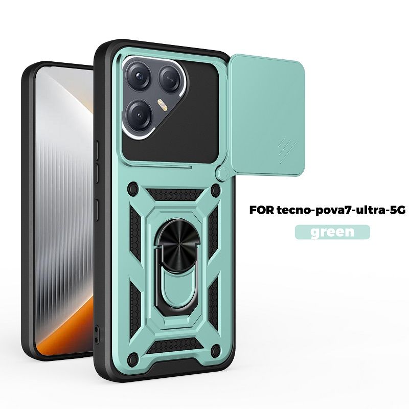 Luxury Slide Camera Lens Cover Case for Tecno Pova 7 Ultra, Vehicle Mounted Magnetic Kickstand Case