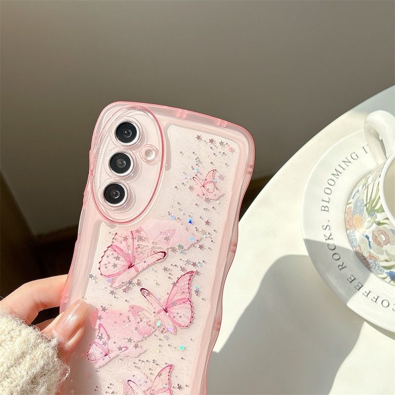 Phone Case for Samsung Galaxy A56 A36 A26 A16 A06 A05 A15 A25 A55 A54 A34 A24 A14 5G Soft TPU Glitter Stars Clear Butterfly Wave Edges Cover