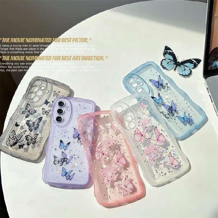 Phone Case for Samsung Galaxy A56 A36 A26 A16 A06 A05 A15 A25 A55 A54 A34 A24 A14 5G Soft TPU Glitter Stars Clear Butterfly Wave Edges Cover