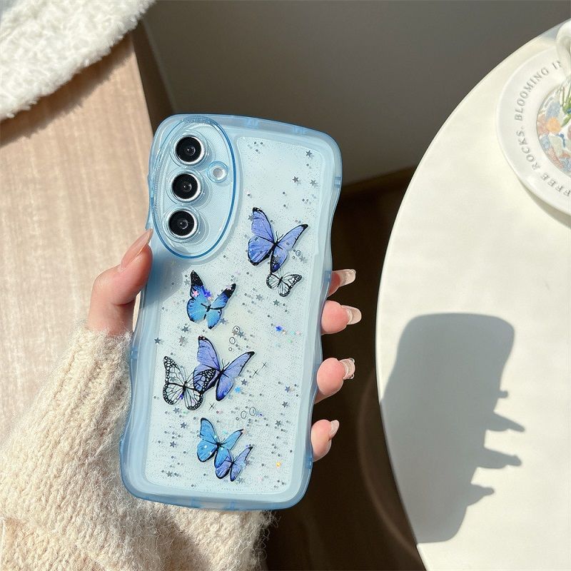 Phone Case for Samsung Galaxy A56 A36 A26 A16 A06 A05 A15 A25 A55 A54 A34 A24 A14 5G Soft TPU Glitter Stars Clear Butterfly Wave Edges Cover
