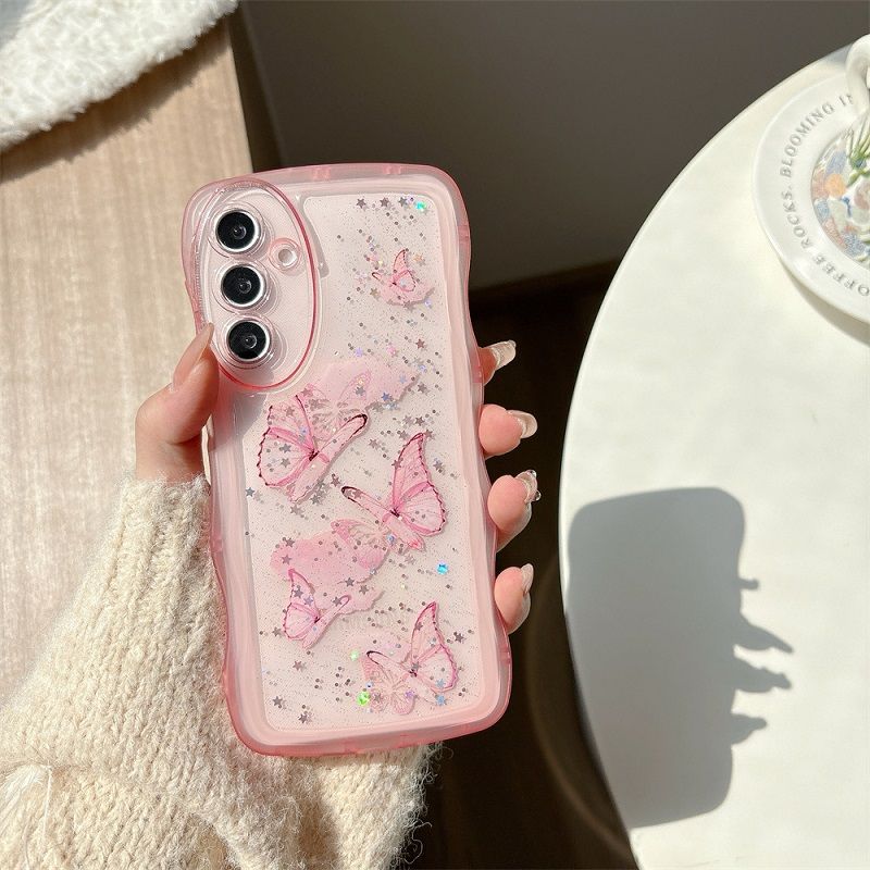Phone Case for Samsung Galaxy A56 A36 A26 A16 A06 A05 A15 A25 A55 A54 A34 A24 A14 5G Soft TPU Glitter Stars Clear Butterfly Wave Edges Cover