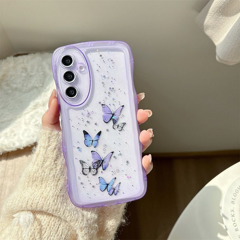 Phone Case for Samsung Galaxy A56 A36 A26 A16 A06 A05 A15 A25 A55 A54 A34 A24 A14 5G Soft TPU Glitter Stars Clear Butterfly Wave Edges Cover
