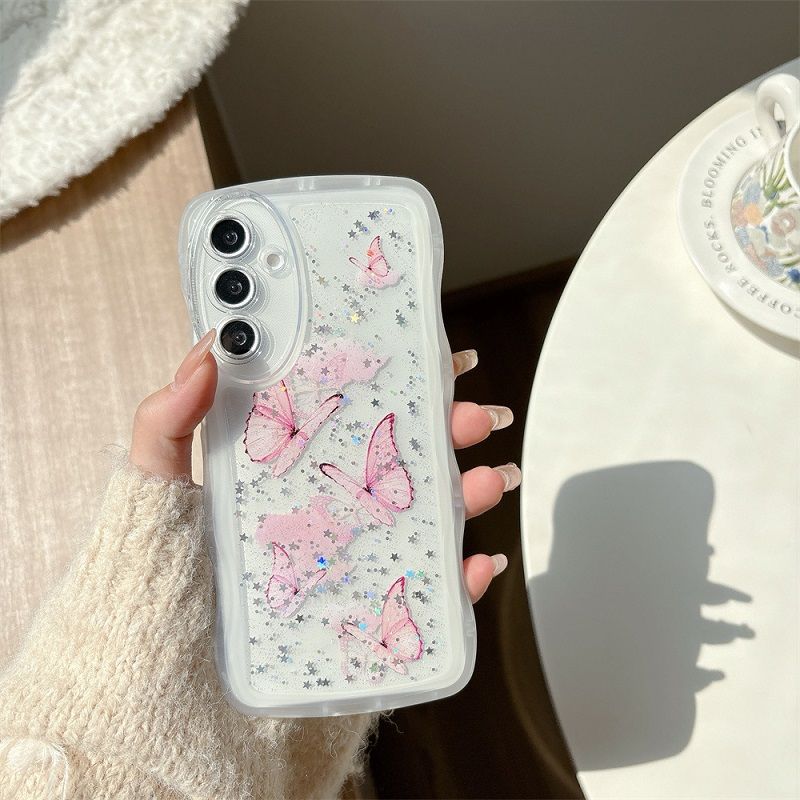 Phone Case for Samsung Galaxy A56 A36 A26 A16 A06 A05 A15 A25 A55 A54 A34 A24 A14 5G Soft TPU Glitter Stars Clear Butterfly Wave Edges Cover