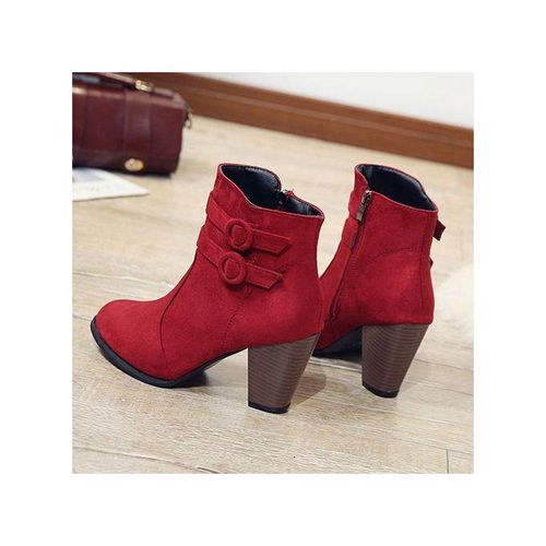 Women's Suede Boots Party Ladies Boots Punk Women Heels New Ladies Heels Office-Maroon