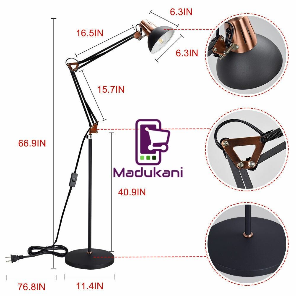 Retro Adjustable Swing Arm Floor Lamp with Switch