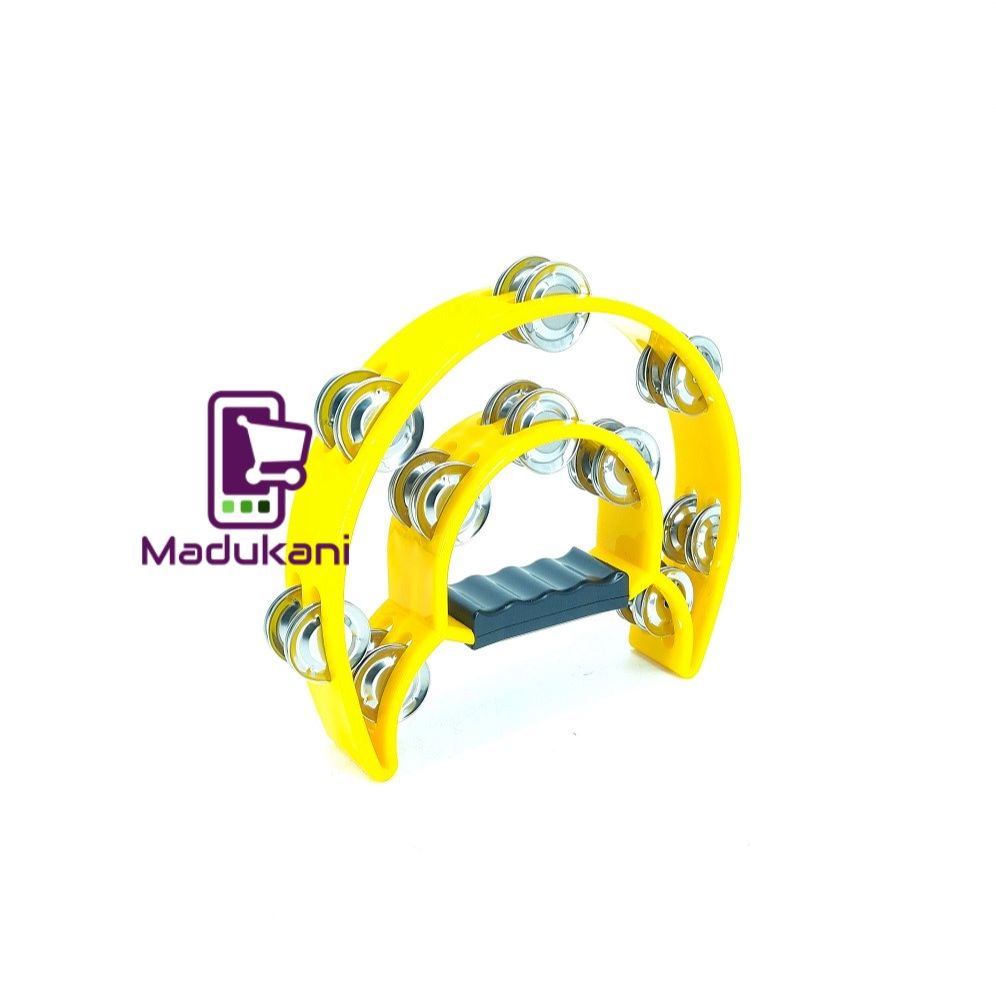 Half Moon Double Row Tambourine with Ergonomic Handle Grip