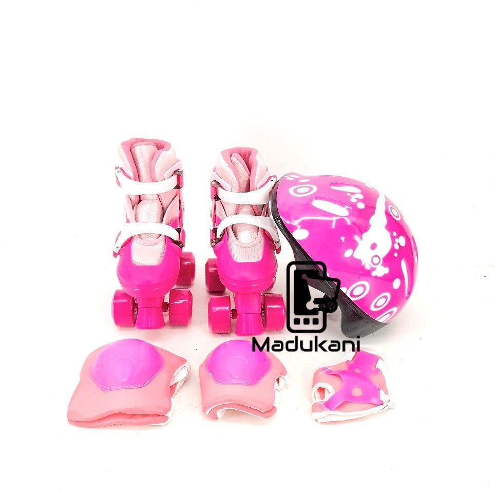 Size 28 to 34 Adjustable Kids Roller Skates Quad Skates and Safety Gear