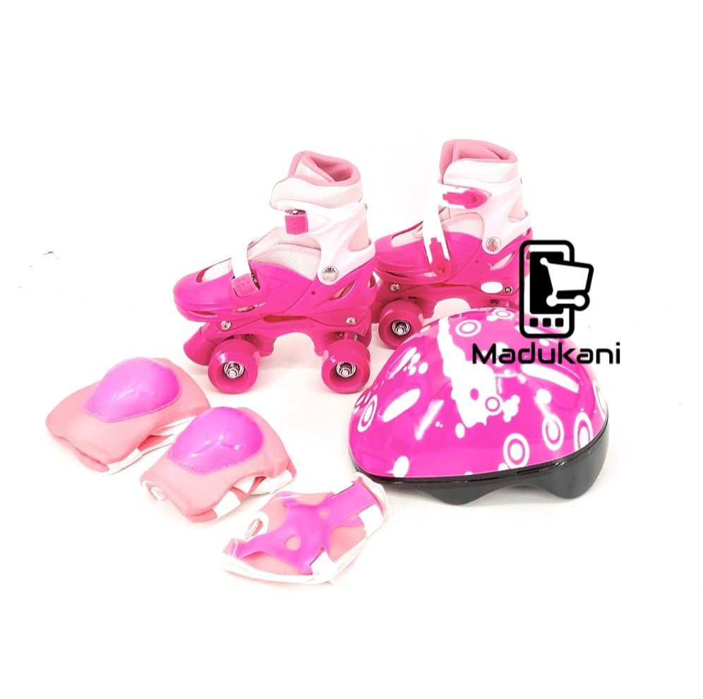 Size 28 to 34 Adjustable Kids Roller Skates Quad Skates and Safety Gear