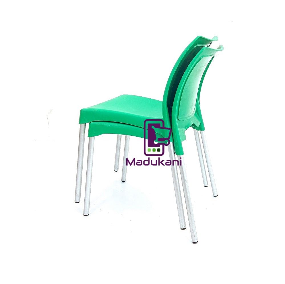2PCS PAIR GREEN Strong Armless Comfortable Plastic Chair with Metal Tubing Legs