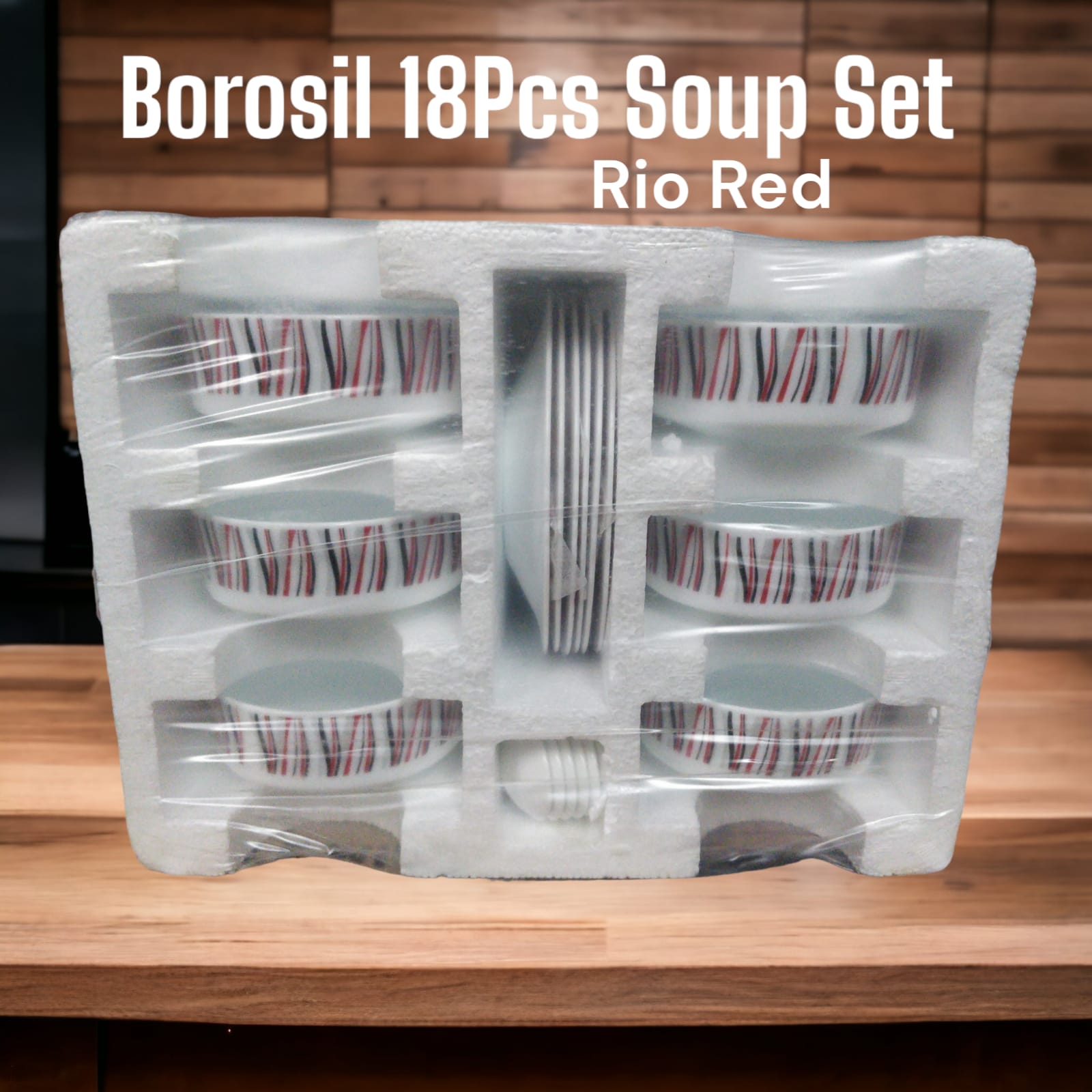 Borosil 18Pcs Classy Best price kitchen  Soup Set  Deco Rio Red.