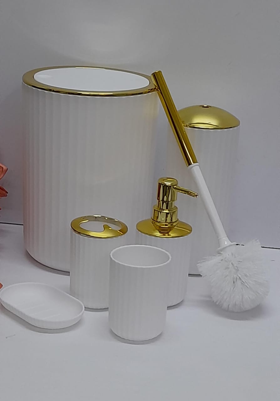 NEW ARRIVAL!!! 6 in 1 Bamboo set includes {Toothbrush holder, Soap dispenser, Toilet brush, Trash can....}