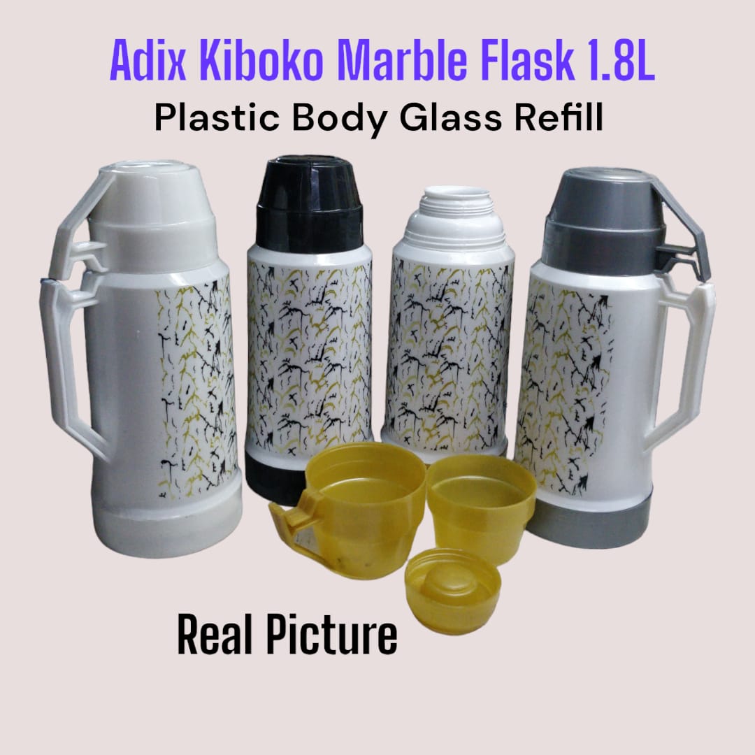 [🔥💎 EXCLUSIVE OFFER 💎🔥🥑🌽ONLY AT KILIMALL!!!] - 2Pcs Classy High Quality Adix Kiboko Marble Plastic Body Glass Refill Thermos Flask (1.0Ltr ) At Affordable Price