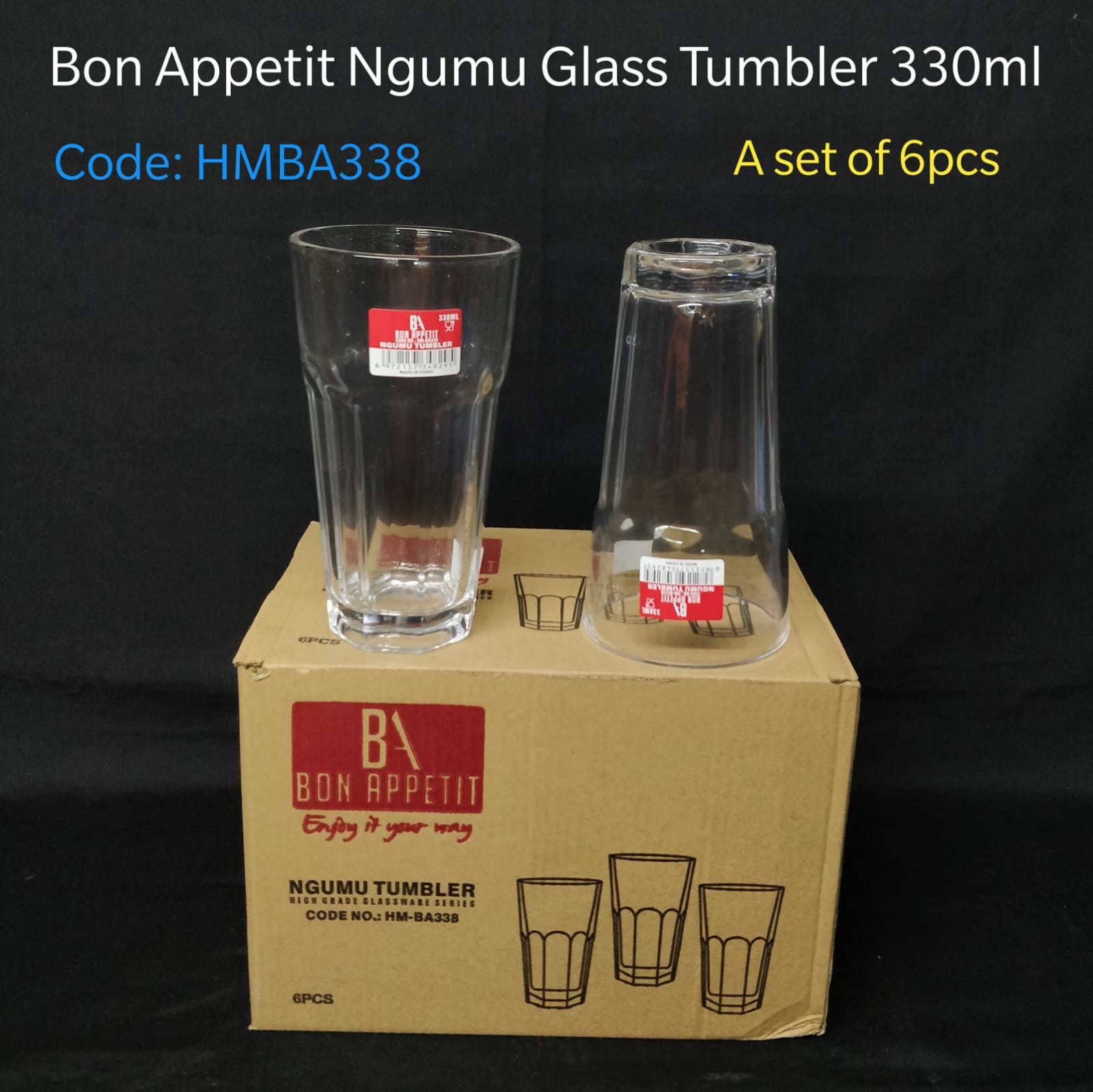 [ AMAZING OFFERS🤩🤩✨...DON'T MISS OUT !!! ] 6Pcs Brand New Bon Appetit Ngumu Glass Tumbler Ideal For Daily Use For Home & Hospitality Sector