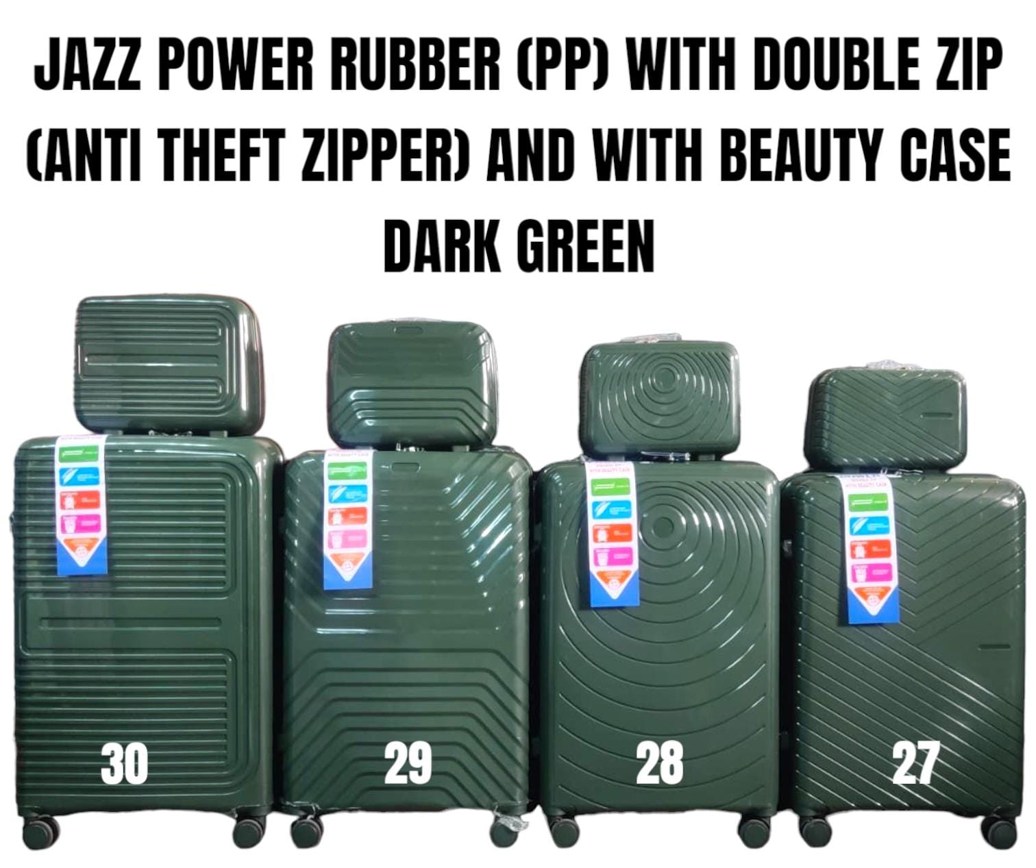 ⚡ 💥 HOT OFFER 💥  ⚡ - A 1 pc JAZZ POWER PP (RUBBER) SUITCASE WITH DOUBLE ZIP (ANTI THEFT ZIP) AND WITH BEAUTY CASE size 30 at affordable price