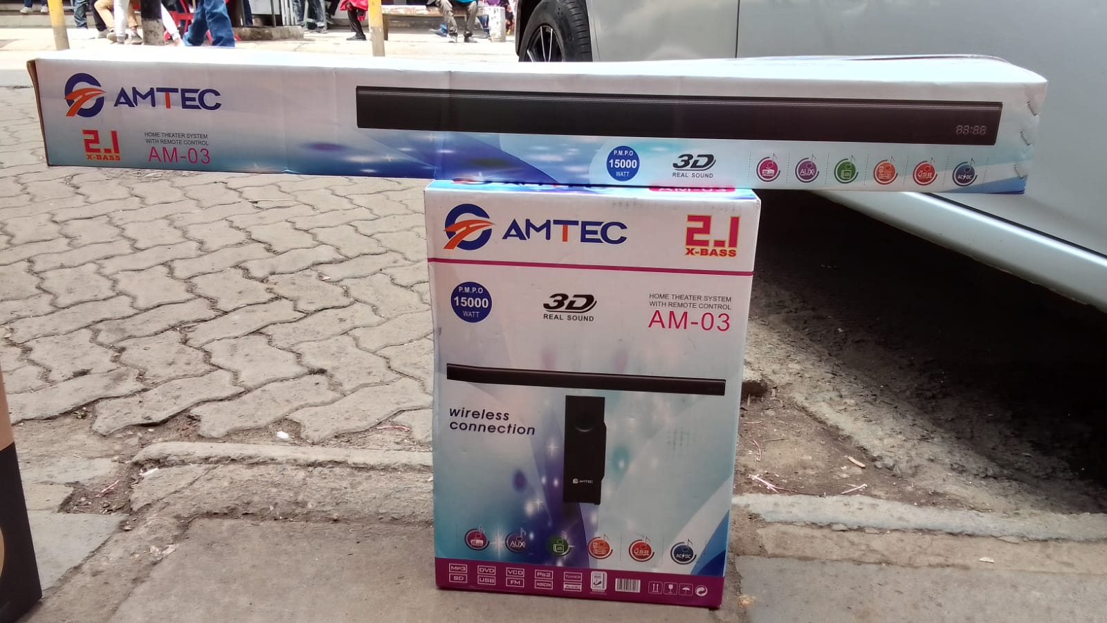 AMTEC AM-03 SOUND BAR P.M.P.O 15000W HOME THEATRE HI-FI MULTIMEDIA SYSTEM WIRELESS CONNECTION WITH REMOTE CONTROL