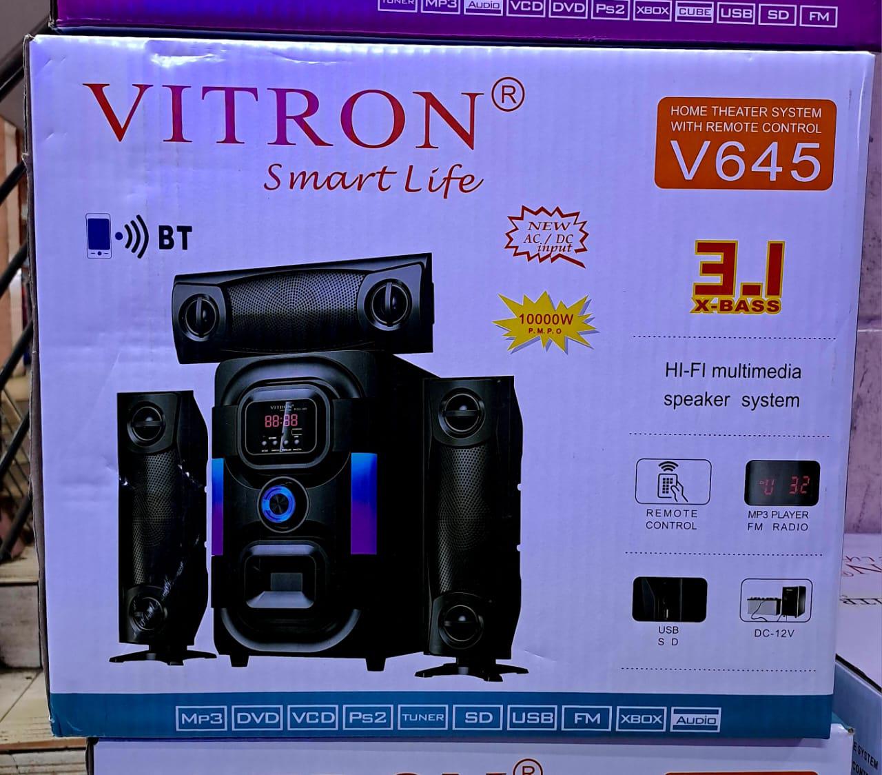 VITRON V645 3.1-CHANNEL X-BASS HOME THEATER SYSTEM WITH BLUETOOTH, USB/SD, FM RADIO & REMOTE CONTROL
