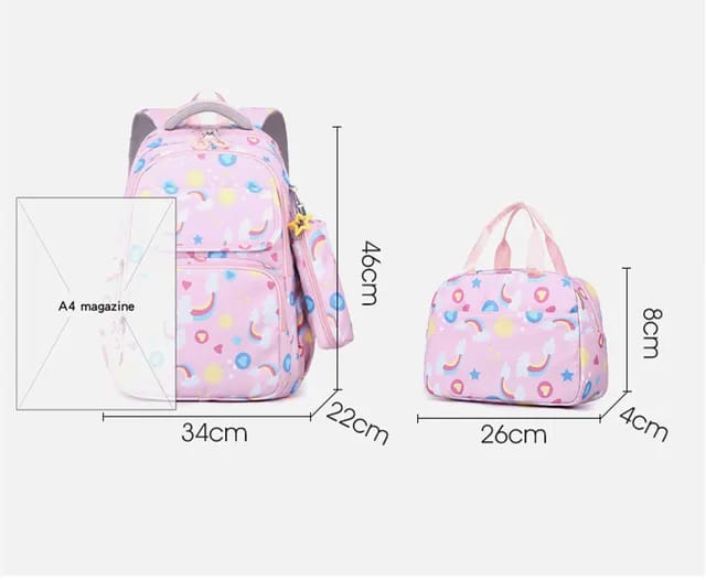 High quality, waterproof  backpack with insulated lunch box bag  and pencil/pen cas for school children