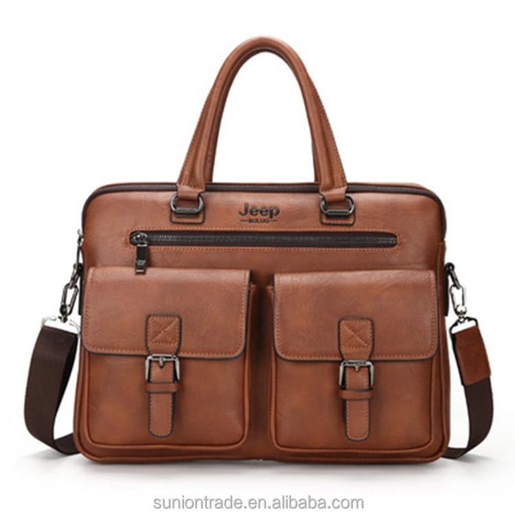 JEEP LEATHER BUSINESS EXECUTIVED BRIEFCASE MEN`S  OFFICE B AG WITH LAPTOP COMPARTMENT  FOR DAILY TRAVEL