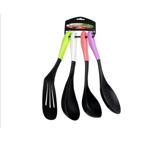 Slotted Serving Spoons With Colored Handles Non Stick 4 Pieces
