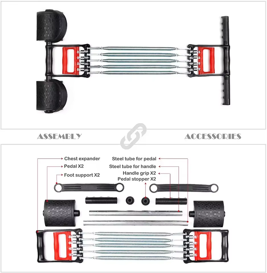 Chest Expander with 5 Adjustable Resistance Springs & Ergonomic Hand Grips ,chest pull with tummy trimmer Home Gym Fitness Equipment for Upper Body Strength Training, Muscle Building & Toning