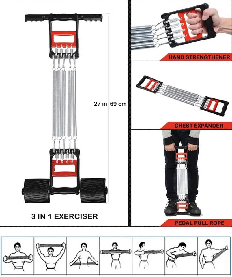 Chest Expander with 5 Adjustable Resistance Springs & Ergonomic Hand Grips ,chest pull with tummy trimmer Home Gym Fitness Equipment for Upper Body Strength Training, Muscle Building & Toning