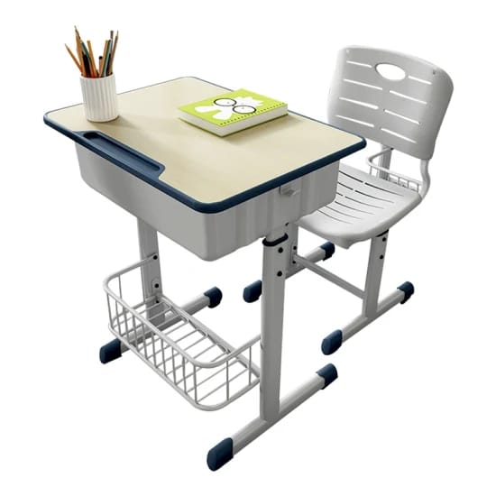 Adjustable Student Desk and Chair Set with Storage Basket and Ergonomic Backrest