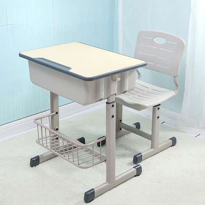 Adjustable Student Desk and Chair Set with Storage Basket and Ergonomic Backrest