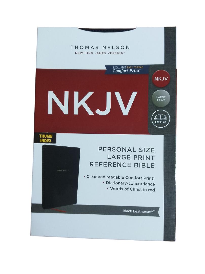 NKJV PERSONAL SIZE LARGE PRINT REFERENCE BIBLE, HOLY BIBLE, NEW KING JAMES VERSION BIBLE, LEATHER COVER BIBLE, THUMB INDEX BIBLE