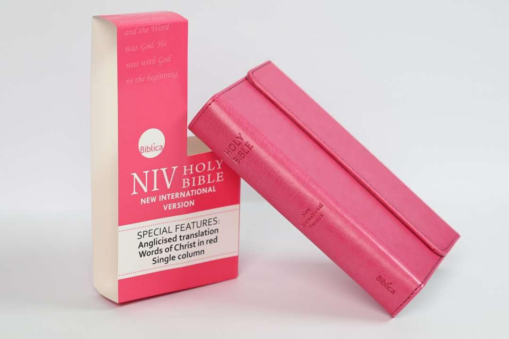 NIV TRIMLINE BIBLE, HOLY BIBLE, NEW INTERNATIONAL VERSION BIBLE, LEATHER COVER BIBLE  PINK