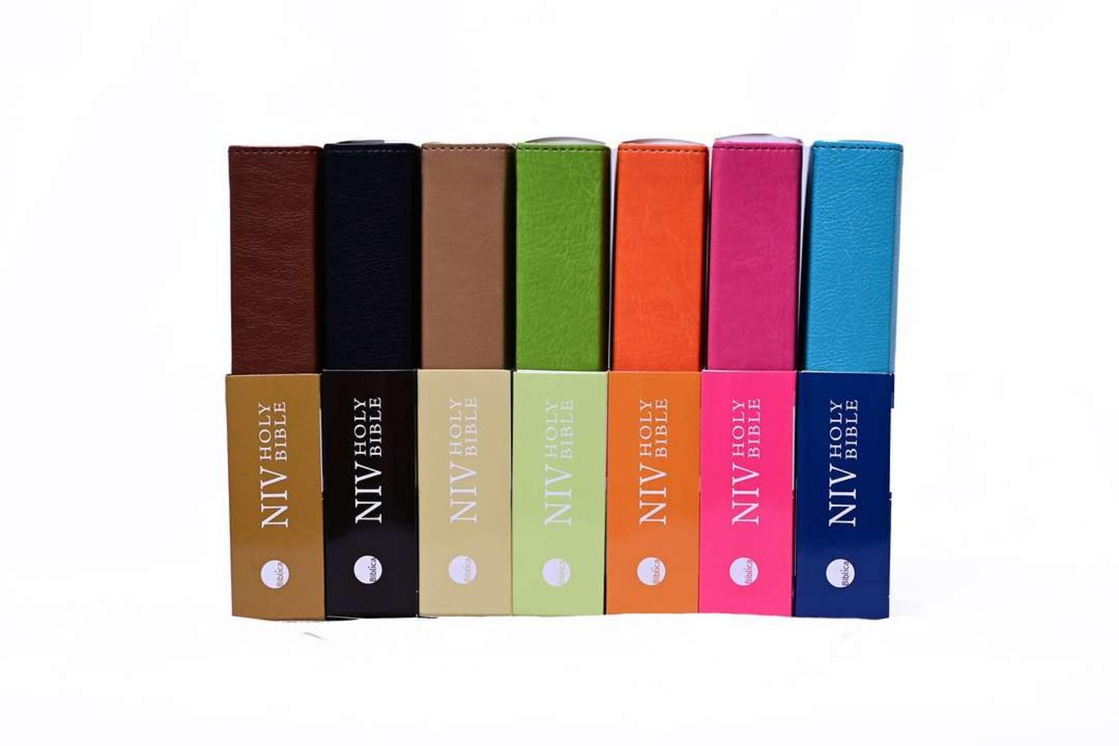 NIV TRIMLINE BIBLE, HOLY BIBLE, NEW INTERNATIONAL VERSION BIBLE, LEATHER COVER BIBLE ORANGE