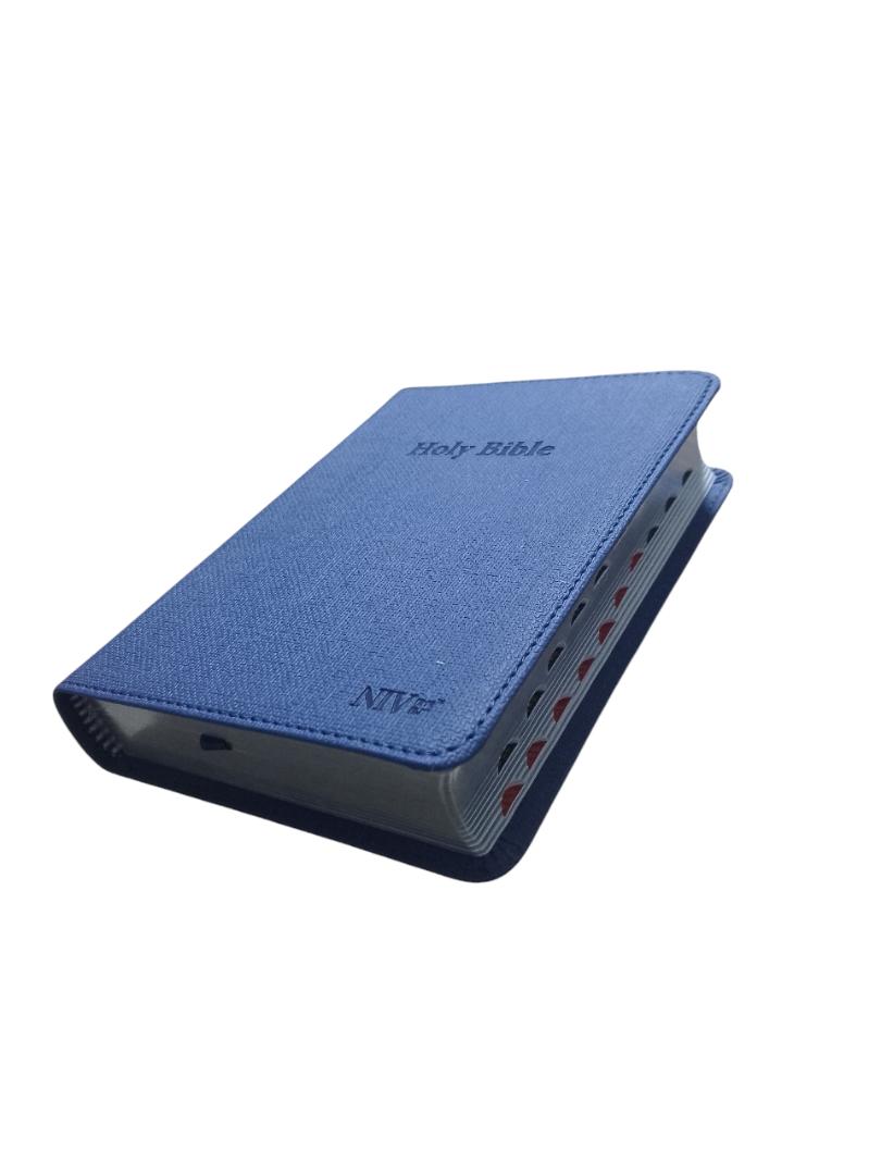 NIV medium index bible, Pu bible, compact bible, holy bible, New International Version bible, Leather cover bible blue