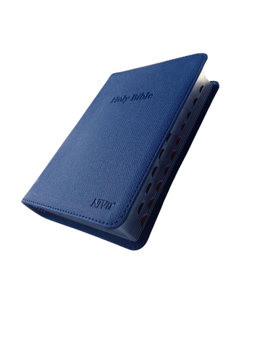 NIV medium index bible, Pu bible, compact bible, holy bible, New International Version bible, Leather cover bible blue