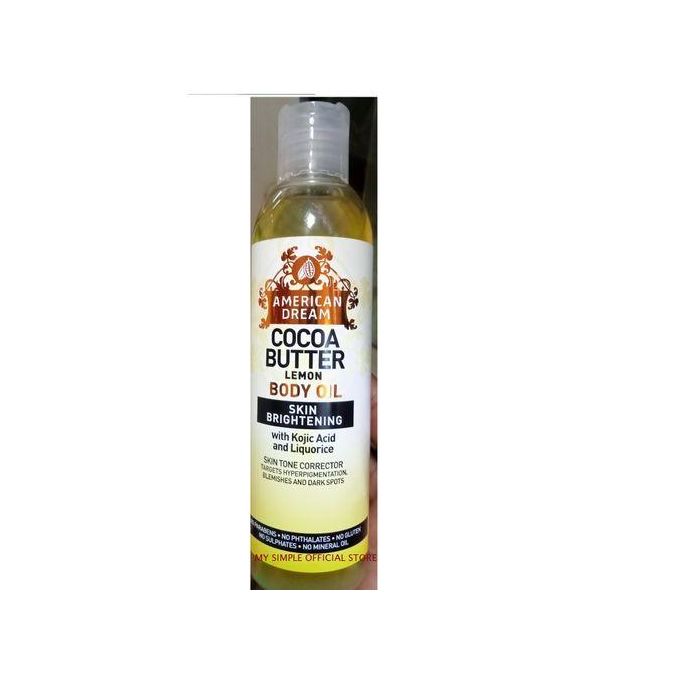 American Dream Cocoa Butter Lemon With Kojic acid & liquorice Skin Brightening Oil -200ml