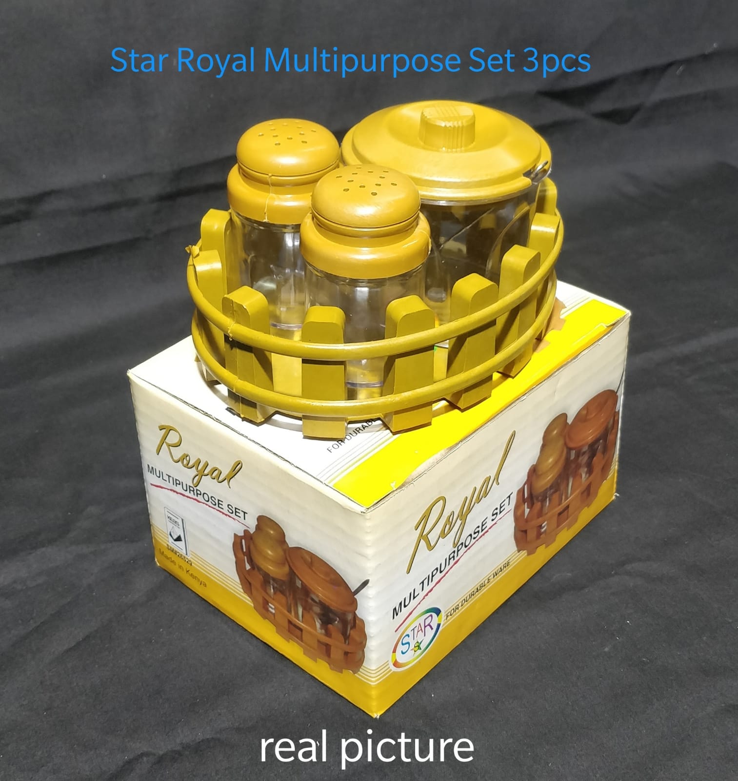 [SPECIAL OFFER]Star Royal Multipurpose set 3pcs,it comes with two clear plastic Salt and Pepper shakers and 1 pcs plastic clear Sugar Dish with steel spoon and with holder to move around easy