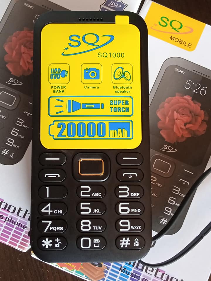 HOT DEAL!! SQ 1000 Feature Phone ,Powerbank Phone, 20000mAh Battery BT Music Property Kabambe Dual SIM Wireless FM Radio